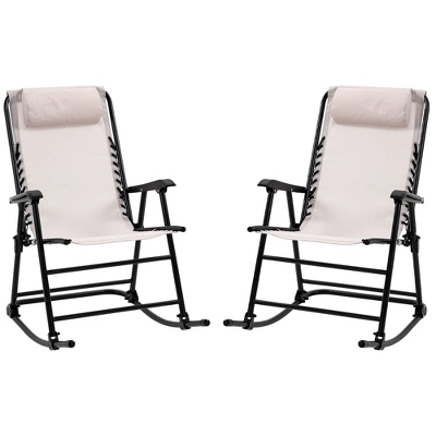 Outsunny Set Of 2 Rocking Chairs Patio Lawn Chair Beach Reclining Folding Chairs With Pillow, Outdoor Portable Recliner For Camping Fishing Beach 7 Outsunny Set Of 2 Rocking Chairs Patio Lawn Chair Beach Reclining Folding Chairs With Pillow, Outdoor Portable Recliner For Camping Fishing Beach - Image 7