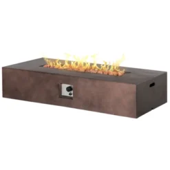 Outsunny 56" Firepit Table For Outside, 50,000 BTU Large Rectangular Stone Gas Firepit With Lava Rocks & Rain Cover, Fits 20lb Tank, Brown -Outsunny GUEST db1b91f1 77a0 4a3b 931a 17e126935a2d