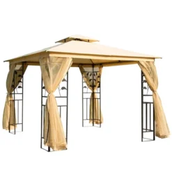 Outsunny 10' X 10' Outdoor Patio Gazebo Canopy With 2-Tier Polyester Roof, Mesh Netting Sidewalls, And Steel Frame -Outsunny GUEST db2ee21e b46c 44f0 938f 0da19ddb99e4