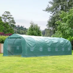 Outsunny 26' X 10' X 7' Walk-In Greenhouse Tunnel, Large Gardening Plant Hot House With 12 Windows And Zipper Doors For Backyard