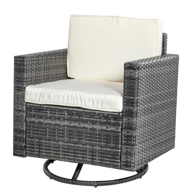 Outsunny Rattan Wicker Swivel Rocking Chair With Armrest, Soft Thick Cushions, Outdoor Club Chair With Steel Frame For Patio, Lawn, Garden, Yard 3 Outsunny Rattan Wicker Swivel Rocking Chair With Armrest, Soft Thick Cushions, Outdoor Club Chair With Steel Frame For Patio, Lawn, Garden, Yard - Image 3