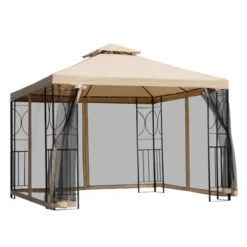 Outsunny 10' X 10’ Steel Outdoor Patio Gazebo Canopy With Privacy Mesh Curtains, Weather-Resistant Roof, & Storage Trays -Outsunny GUEST dff6124c d44d 461f bc42 419071831356