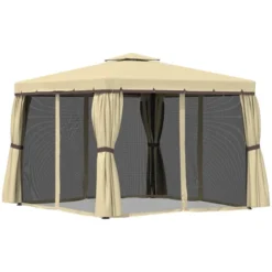 Outsunny 10' X 10' Patio Gazebo Outdoor Canopy Shelter With Double Tier Roof, Netting And Curtains For Garden, Lawn, Backyard And Deck -Outsunny GUEST e04a982f f4b7 41a3 b3a1 dd112ee287e6