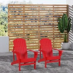 Outsunny 2 Piece Oversized Adirondack Chair Set, Outdoor Fire Pit And Porch Seating, Classic Log Lounge W/ Built-in Cupholder For Patio, Backyard, Red