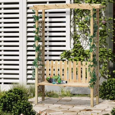 Outsunny Wooden Trellis Arbor Arch For Climbing Plants With Garden Bench, Grow Grapes & Vines, Patio Decor & 2-Person Seating, Natural 1 Outsunny Wooden Trellis Arbor Arch For Climbing Plants With Garden Bench, Grow Grapes & Vines, Patio Decor & 2-Person Seating, Natural