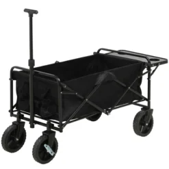 Outsunny Collapsible Wagon, Graden Carts With Wheels, Adjustable Handle, Folding Table And Cup Holders, Black -Outsunny GUEST e20270dc 11e0 44fc bf30 9d5e8bcd0496