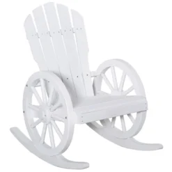 Outsunny Adirondack Rocking Chair With Slatted Design And Oversize Back For Porch, Poolside, Or Garden Lounging, White -Outsunny GUEST e319df06 1a10 4376 b9a9 f48822c41c75