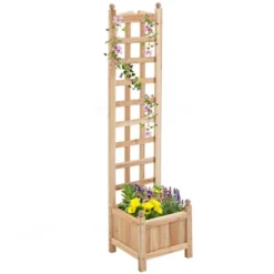 Outsunny Raised Garden Bed With Trellis Board Back & Strong Wooden Design & Materials -Outsunny GUEST e3aa230f 5436 41f3 97e1 426d466b5338