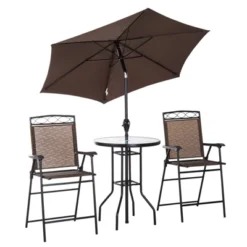 Outsunny 4 Piece Patio Bar Set For 2 With 6' Adjustable Tilt Umbrella, Outdoor Bistro Set With Folding Chairs & Glass Round Dining Table -Outsunny GUEST e3caad1b 8e6d 40ec b983 2f71aa2237da