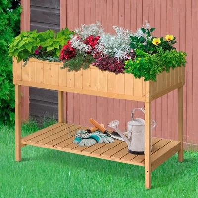 Outsunny Wooden Raised Garden Bed With 8 Slots, Elevated Planter Box Stand With Open Shelf For Limited Garden Space To Grow Herbs, Vegetables, And Flowers 1 Outsunny Wooden Raised Garden Bed With 8 Slots, Elevated Planter Box Stand With Open Shelf For Limited Garden Space To Grow Herbs, Vegetables, And Flowers