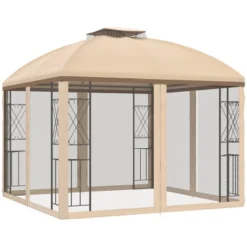 Outsunny 10' X 10' Patio Gazebo Canopy Outdoor Canopy Shelter With Double Tier Roof, Removable Mesh Netting, Display Shelves -Outsunny GUEST e521d4c5 6360 4527 a0bf bfd09bd5b25d