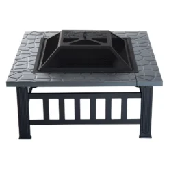 Outsunny 34" Outdoor Fire Pit Square Steel Wood Burning Firepit Bowl With Spark Screen, Waterproof Cover, Log Grate, Poker For BBQ, Bonfire -Outsunny GUEST e6e2dffd 9cc3 476d 9af1 a0f741f0c9df