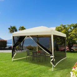 Outsunny 10' X 10' Pop Up Canopy Tent With Breathable Mesh Sidewalls, Easy Height Adjustable, Easy Transport Carrying Bag For Backyard Garden Patio