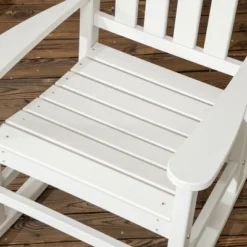 Outsunny 2 Pc Outdoor Rocking Chair, Traditional Slatted Porch Rocker With Armrests, Waterproof HDPE, White -Outsunny GUEST e9412b34 f98b 49eb 8f11 14be7dc16a2a