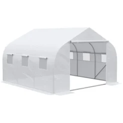 Outsunny 12' X 10' X 7' Walk-in Outdoor Tunnel Greenhouse, PE Cover, Steel Frame, Roll-Up Zipper Door & 6 Windows For Tropical Plants, White -Outsunny GUEST ea622203 f11d 4b27 a878 991b65454f3b