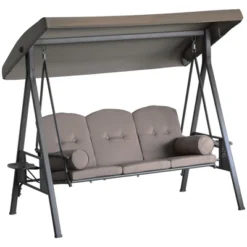 Outsunny Outdoor Patio 3-Person Steel Canopy Cushioned Seat Bench Swing With Included Side Trays & Padded Comfort -Outsunny GUEST ec710389 60ee 4fe8 829f dba2be2646ce