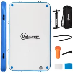 Outsunny 8' X 5' Water Inflatable Floating Dock, Rafting Platform Island, Large Mat With Air Pump & Backpack, For Pool, Beach, Ocean, Blue -Outsunny GUEST ee742bc8 4133 404e 8e27 2316cc41bb1f