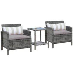 Outsunny 3 Pcs Rattan Wicker Bistro Set With Soft Cushions, Outdoor Conversation Coffee Sets With Glass Table Top And Open Storage Shelf For Patio, Backyard, Garden 17 Outsunny 3 Pcs Rattan Wicker Bistro Set With Soft Cushions, Outdoor Conversation Coffee Sets With Glass Table Top And Open Storage Shelf For Patio, Backyard, Garden -Outsunny GUEST ee915e7a 1724 4b50 b6e4 2b48486fb8e3