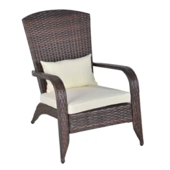 Outsunny Patio Adirondack Chair With All-Weather Rattan Wicker, Soft Cushions, Tall Curved Backrest For Deck Or Garden -Outsunny GUEST ef64b4c9 ba6d 44af b995 7214294810b6