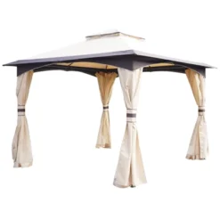 Outsunny 10' X 10' Outdoor Gazebo With Mesh Netting Sidewalls For Shade And Rain, Patio Gazebo Canopy With 2-Tier Soft Top Roof And Steel Frame For Lawn, Garden, Backyard And Deck -Outsunny GUEST effcd28d a4b3 493d b716 52d43ad36799