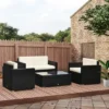 Outsunny 4-Piece Rattan Wicker Furniture Set, Outdoor Cushioned Conversation Furniture With 2 Chairs, Loveseat, And Glass Coffee Table