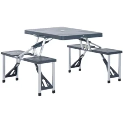 Outsunny Portable Foldable Camping Picnic Table Set With Four Chairs And Umbrella Hole, 4-Seats Aluminum Fold Up Travel Picnic Table -Outsunny GUEST f0c5cfbf e08a 4cd6 9eed 5e5a9511caca