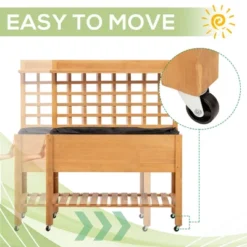 Outsunny 41'' Raised Garden Bed Mobile Elevated Wooden Planter Box Stand With Wheels, Trellis And Storage Shelf, Brown -Outsunny GUEST f1be1d11 23ea 4c99 adca 0ea8443b72c4