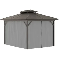 Outsunny 10' X 12' Metal Hardtop Gazebo With Mesh Sidewalls & Curtains, Double Roof Pavilion For Patio, Backyard, Deck, Porch, Gray 7 Outsunny 10' X 12' Metal Hardtop Gazebo With Mesh Sidewalls & Curtains, Double Roof Pavilion For Patio, Backyard, Deck, Porch, Gray -Outsunny GUEST f1f67e06 d82b 47b8 83fe e3d4c7e1ac21