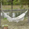 Outsunny Extra Large Boho Hammock With Macrame Tassel Fringe, Includes Carrying Bag, Indoor Outdoor Tree Hammock For Porch, Backyard, Camping, White