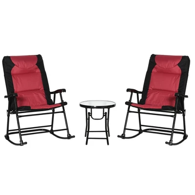 Outsunny 3 Piece Outdoor Patio Furniture Set With Glass Coffee Table & 2 Folding Padded Rocking Chairs, Bistro Style For Porch, Camping, Balcony 6 Outsunny 3 Piece Outdoor Patio Furniture Set With Glass Coffee Table & 2 Folding Padded Rocking Chairs, Bistro Style For Porch, Camping, Balcony - Image 6