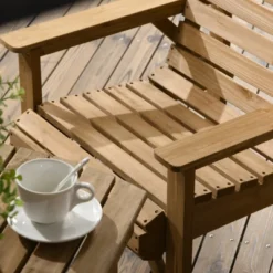 Outsunny 5 Piece Patio Furniture, 6 Seat Outdoor Dining Set, Natural Wood Dinner Table, 2 Chairs, Loveseats With Armrests & Umbrella Hole, Light Brown -Outsunny GUEST f5b7abfc f225 438b 919e fa2a1c9f1e76