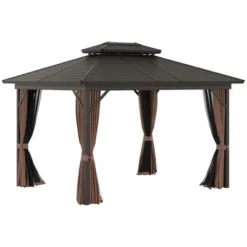 Outsunny Outdoor Hardtop Gazebo Galvanized Steel Canopy With Aluminum Frame Double Vented Roof Pergola With Netting And Curtains For Patios, Gardens, Lawns, Dark Brown -Outsunny GUEST f5d8f6ee 023a 4a2b b6e3 0f4bb45ce72a