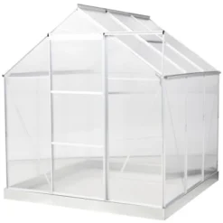 Outsunny Polycarbonate Greenhouse With Aluminum Frame, Walk-in Garden Greenhouse Kit With Adjustable Roof Vent, Rain Gutter And Sliding Door For Winter, Silver -Outsunny GUEST f6a69399 0213 4258 9964 d7c6e2a4ac93