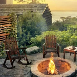 Outsunny Wooden Rustic Rocking Chair, Indoor Outdoor Adirondack Log Rocker With Slatted Design For Patio, Lawn