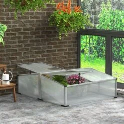 Outsunny 51 Outsunny Aluminum Cold Frame Greenhouse, Portable Mini Greenhouse With Independent Opening Tops For Flowers, Vegetables, Herbs, 47" X 39" X 16"