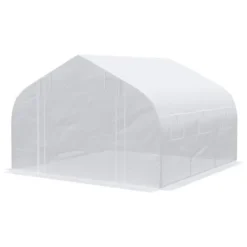 Outsunny 12' X 10' X 7' Walk-in Outdoor Tunnel Greenhouse, PE Cover, Steel Frame, Roll-Up Zipper Door & 6 Windows For Tropical Plants, White -Outsunny GUEST fa359d32 040e 45ca 9d3b 81f12d27d3ff