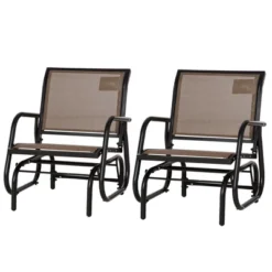 Outsunny 2 Piece Outdoor Glider Chair Set, Swing Chair With Breathable Mesh Fabric, Curved Armrests For Porch, Garden, Poolside, Balcony, Brown -Outsunny GUEST fa67c665 509a 4a59 a1fd 5cba9c5adf8e