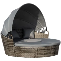 Outsunny 4-piece Cushioned Outdoor Rattan Wicker Round Sunbed Or Conversational Sofa Set With Sun Canopy For Lawn Garden Backyard Poolside, Gray -Outsunny GUEST fbf39789 ffa3 43d6 b31c 8021efd27723