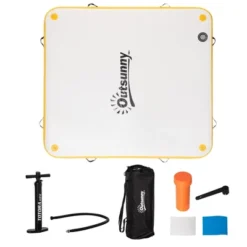 Outsunny 6' X 6' Water Inflatable Floating Dock, Rafting Platform Island, Large Mat With Air Pump & Backpack, For Pool, Beach, Ocean, Yellow -Outsunny GUEST fc88e943 bef4 4a3f 8be0 5a321134dc6a