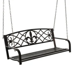 Outsunny Steel Hanging Porch Swing, Fleur-de-Lis Design Outdoor Swing Seat Bench With Chains For The Yard, Deck, & Backyard, 485 LBS Weight Capacity -Outsunny GUEST fdbc8866 4b66 4e8d a2f0 851ce13946bf