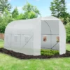 Outsunny 15' X 7' X 7' Walk-In Tunnel Greenhouse, Large Garden Hot House Kit With 6 Roll-up Windows & Roll Up Door, Steel Frame, White