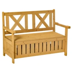 Outsunny 29 Gallon Garden Storage Bench With Wooden Frame, Large Entryway Deck Box W/ Unique X-Shape Back, Louvered Side Panels For Patio, Garden, Deck, Porch & Balcony -Outsunny GUEST fe51309e 5105 4a53 b935 f843ee4405b3