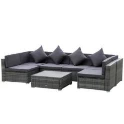 Outsunny 7-Piece Outdoor Wicker Sofa Set, PE Rattan Sectional Furniture Patio Couch W/ Acacia Top Coffee Table & Cushion For Garden, Backyard, -Outsunny GUEST fec9db89 d844 4fd2 8a69 1d9f49e40978